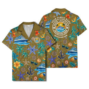 cruise ship palm trees starfish watercolor hawaiian shirt
