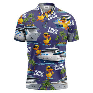 cruise ship & sunglasses ducks cartoon islands polo shirt for men