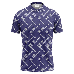 custom logo & company name repeat pattern black polo shirt for men