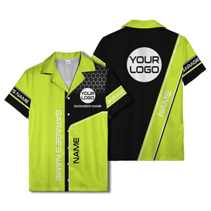 custom logo hexagonal honeycomb automotive hawaiian shirt for men