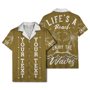 customizable text palm trees & stars graphic hawaiian shirt for men