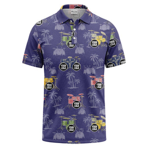 drum kit & palm tree repeat rock band polo shirt for men