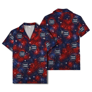fireworks & custom logos patriotic all over print hawaiian shirt