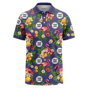flamingo & lemon watercolor print polo shirt for men