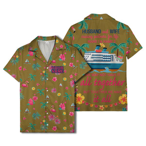 flamingo sailboat hibiscus palm watercolor hawaiian shirt