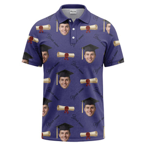 graduation caps & diploma scrolls over personalized faces polo shirt