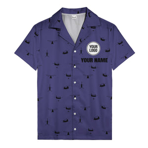 helicopter silhouette repeat military graphic hawaiian shirt for men