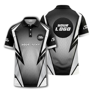 hexagonal grid geometric lines modern tech-inspired polo shirt