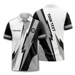 lightning bolt & geometric stripes polo shirt for men