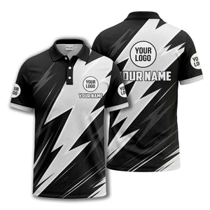 lightning bolt pattern with custom logo and name polo shirt for men