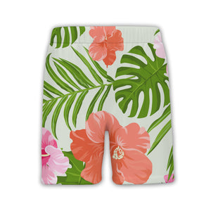 Pale Mint Green Hibiscus Monstera Hawaiian Shirt with Fern and Palm Fronds