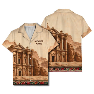 petra treasury desert landscape illustrated historical hawaiian shirt