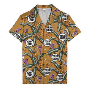 photorealistic parrots & palm leaves navy hawaiian shirt for men
