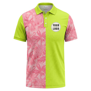 pink flamingo & tropical leaves patterned hawaiian shirt polo shirt