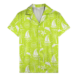 sailboats dolphins palm trees starfish repeat pattern black white hawaiian shirt