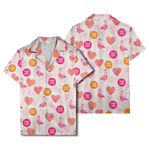 watercolor flamingos & hearts aloha hawaiian shirt