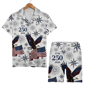 Bald Eagle American Flag Hawaiian Shirt - 4th of July Fireworks Print
