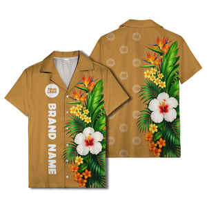 bird of paradise & hibiscus hawaiian shirt with palm leaves