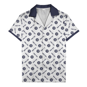 black custom logo circles text white hawaiian shirt