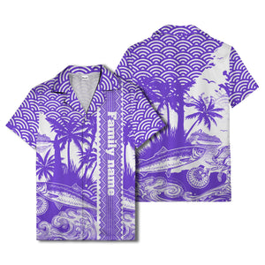 cruise ship & palm trees fish waves aloha hawaiian shirt
