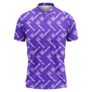 custom logo & company name repeat pattern black polo shirt for men
