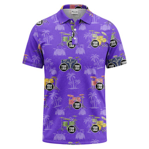 drum kit & palm tree repeat rock band polo shirt for men