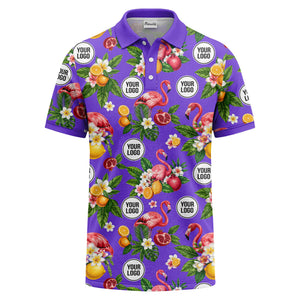 flamingo & lemon watercolor print polo shirt for men