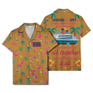 flamingo sailboat hibiscus palm watercolor hawaiian shirt