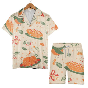 Harvest Feast Hawaiian Shirt with Roasted Turkey Sunflower and Apple Pie