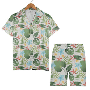 Light Beige Speckled Monstera Hawaiian Shirt with Alocasia and Star Flowers