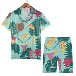 Mint Green Watercolor Coconut Face Hawaiian Shirt with Plumeria Flowers