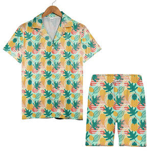 Modern Abstract Pineapple Hawaiian Shirt on Mint Green Background