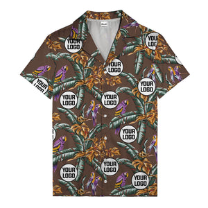photorealistic parrots & palm leaves navy hawaiian shirt for men