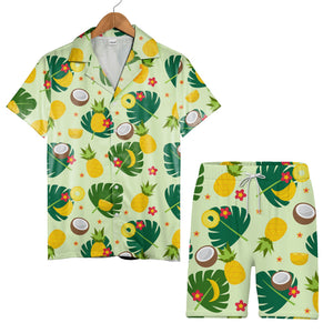 Sky Blue Summer Lemon Coconut Hawaiian Shirt with Monstera and Starfish