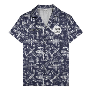 vintage airplane blueprint sketches propeller engine hawaiian shirt