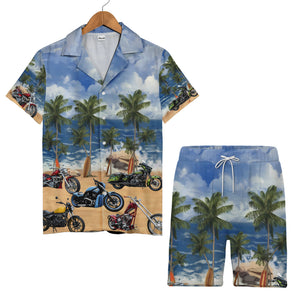 Vintage Motorcycle Surf Beach Ride Tropical Aloha Shirt For Men Hawaiian Shirt