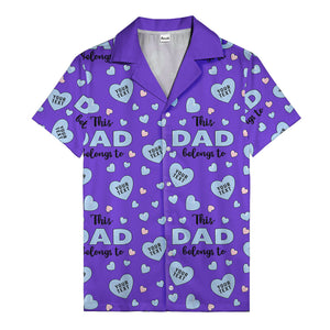 watercolor hearts & custom names hawaiian shirt for dad, navy blue