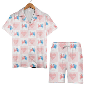 Watercolor Hearts Hawaiian Shirt in Blush Pink Rose and Fuchsia Tones