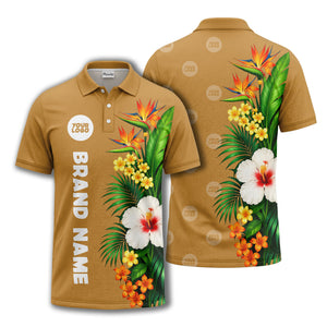 bird of paradise & hibiscus floral polo shirt for men