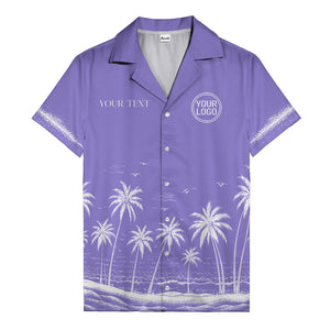 black and white palm trees & seagulls coastal scene hawaiian shirt