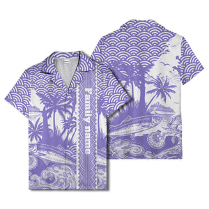 cruise ship & palm trees fish waves aloha hawaiian shirt