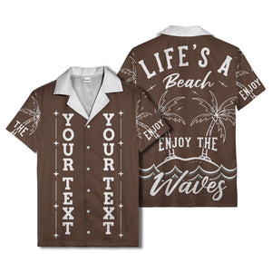 customizable text palm trees & stars graphic hawaiian shirt for men