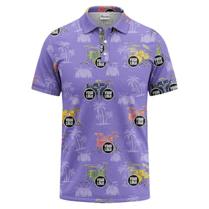 drum kit & palm tree repeat rock band polo shirt for men