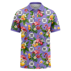 flamingo & lemon watercolor print polo shirt for men