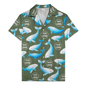 geometric beluga whales & custom logo circles hawaiian shirt for oceanic adventures