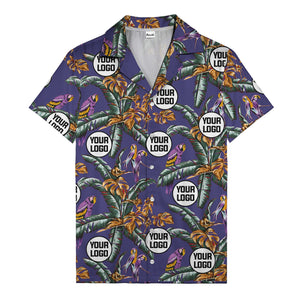 photorealistic parrots & palm leaves navy hawaiian shirt for men