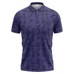 stick figure soccer players & balls cartoon polo shirt for men
