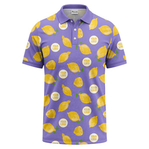 zesty lemon slices & leaf motif playful summer polo shirt