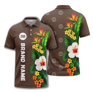 bird of paradise & hibiscus floral polo shirt for men
