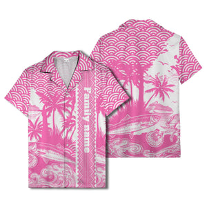 cruise ship & palm trees fish waves aloha hawaiian shirt